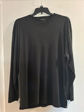 Bugatchi Black Ribbed V-Neck Long Sleeve Shirt